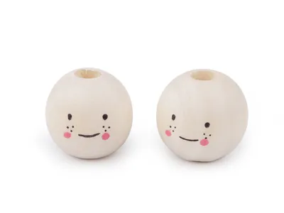 Unvarnished wooden beads with a face Ø16 mm
