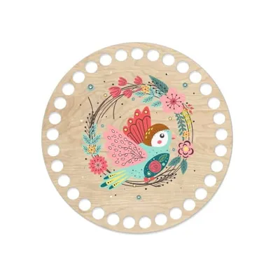 Wooden basket lid Ø15 cm – Bird