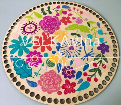 Wooden basket base Ø30 cm – Flowers 2