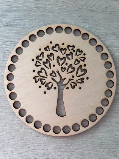 Wooden basket lid Ø15 cm – Tree of life II
