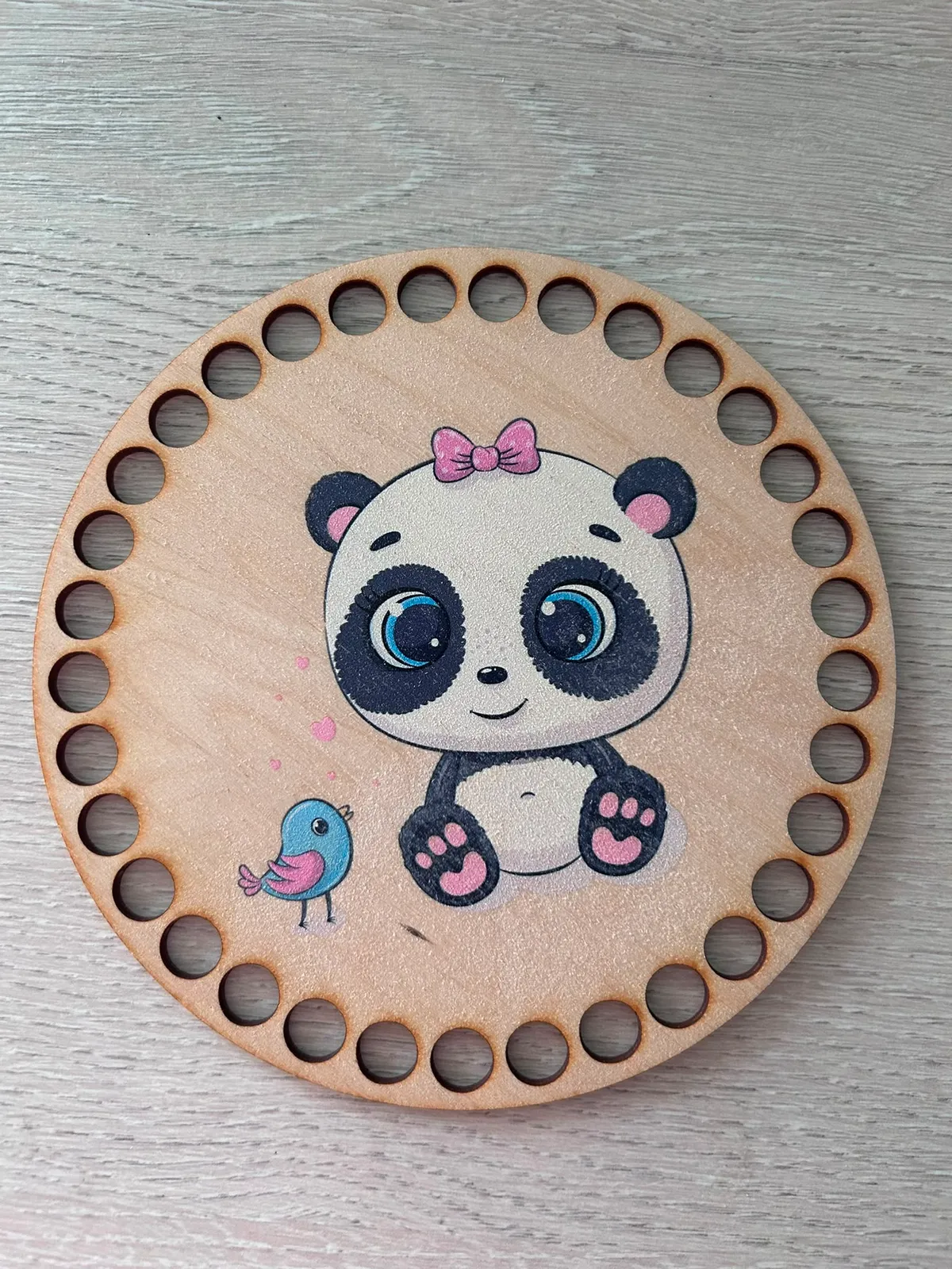 Wooden basket lid Ø15 cm – Panda II