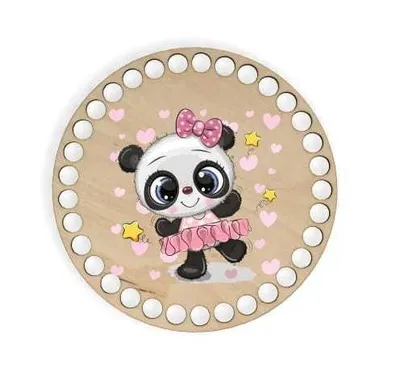 Wooden basket lid Ø15 cm – Panda