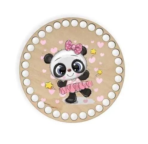 Wooden basket lid Ø15 cm – Panda