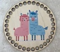 Wooden basket lid Ø15 cm – Llamas