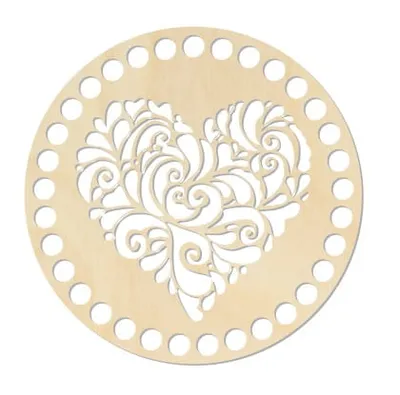 Wooden crochet base Ø15 cm – Heart